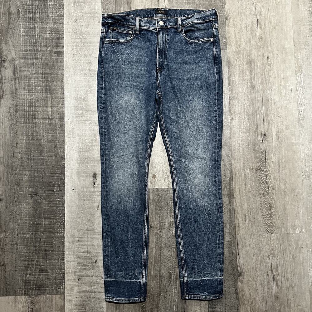Polo Ralph Lauren Tompkins Mid Rise Skinny Jeans Faded Cuff Medium Wash Fit 34"